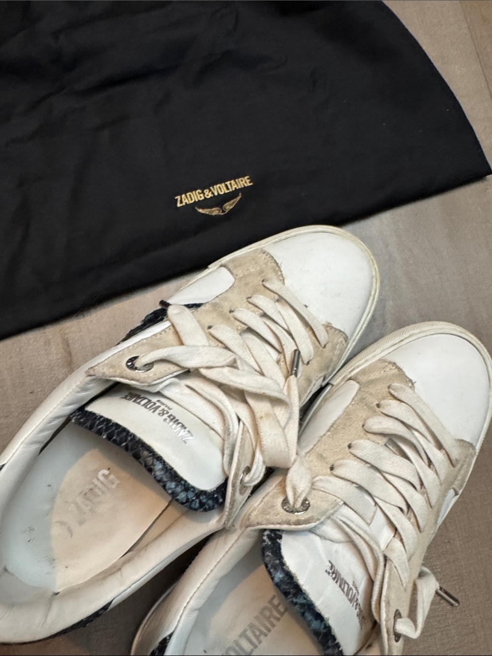 Zadig & Voltaire White Leather Sneakers with Beige Suede Accents